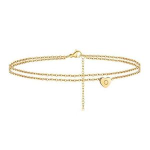 Heart Initial Anklets Ankle Bracelets for Women 14k Gold Filled Handmade Dainty Layered Anklet Letter Bracelet Jewelry