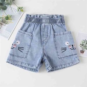 Sommer Denim Hosen für Kinder Mädchen Mode Kinder Baumwolle Shorts Stickerei Teenager Jeans Cartoon Kurze Hose 4 8 12 jahre 210622