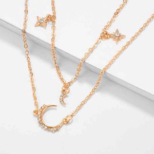 low MOQ women pendant necklace alloy moon and star necklace