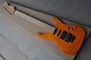 Guitarra de cor laranja personalizada fábrica guitarra elétrica, 24 trastes, hardware dourado, maple fretboard, fornecer serviços personalizados