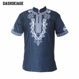 Dashikige Dashiki Mężczyźni Koszula Afryki Haute Tribal Bluzka Haftowana Ankara T-shirt 210629