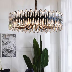 Modern LED Crystal Chandeliers Decoration Round Lighting Pendant Lamps For Luxury Bedroom Living Room Dining Rectangle Kitchen Black Light Indoor