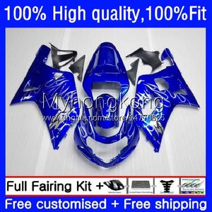 Injection Mold Fairings For SUZUKI GSX-R750 K1 750CC GSXR600 Silver flames GSXR-750 01-03 19No.11 GSXR 600 750 CC 01 02 03 600CC GSXR-600 GSXR750 2001 2002 2003 OEM Bodys