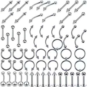 Stainless Steel Set Tongue Rings Body Piercing Eyebrow Belly Nose Nail Jewelry Accessories Mixes