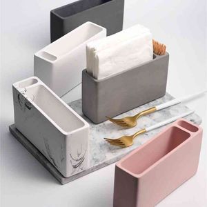 Nordic Ins Desktop Dekoration Porslin Tillbehör Tissue Paper Holder Cement Box Lagring Tandpetare 210818