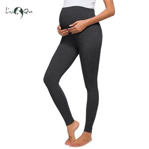Maternity Pełna długość French French Terry Secret Fit Belly Legginsy Elastyczne Spodnie sportowe YOGA 210721