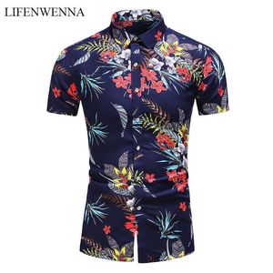 45 кг-120 кг летняя мода мужские рубашки повседневная цветочная печать с короткими рукавами кнопка на гавайской рубашке плюс размер 6xL 7xL 210528