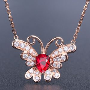 Wholesale red gemstone jewelry resale online - Ruby gemstones butterfly choker pendant necklaces for women red Austrian crystal k rose gold color jewelry bijoux bague gifts