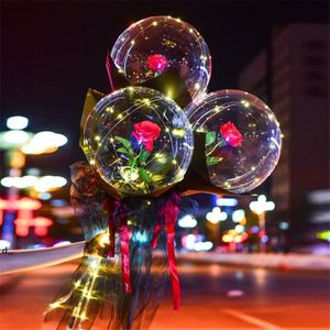 Hot 2022 San Valentino LED Palloncino luminoso Bouquet di rose Palla trasparente Regalo di rose Festa di compleanno Decorazione di nozze Palloncini RRE121