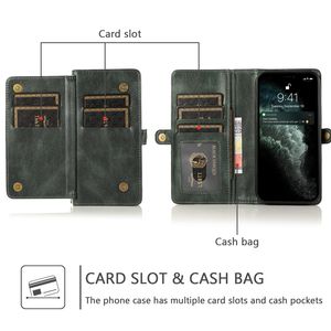 Luxo PU Couro Split Casos de Telefone Magnético para iPhone 13 12 Mini 11 Pro XR XS MAX x 8 7 PLUS Múltiplos Slots de Cartão Flip Stand Wallet Designer Solid Solid Color Case