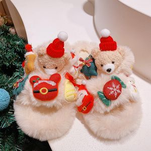 Toptan Noel terlikleri kırmızı trend sonbahar ve kış bebek peluş peluş terlik tatlı ev düz ayakkabı