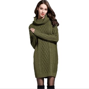 YOCALOR Winter Crochet Sweater Dress Plus Size Spring Women Long Sleeves Turtleneck Black Knitted Dress Lady Dresses For Winter X0521