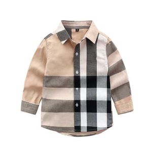 Children's shirts, boys' children clothing, plaid lapel men women, spring and autumn long-sleeved cotton shirts