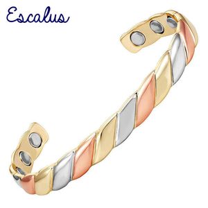 Escalus Pure Copper Magnetic Tri Color Style Bangle for Women Vintage Bracelet Healing Health Blood Promotion Fashion Jewelry Q0720