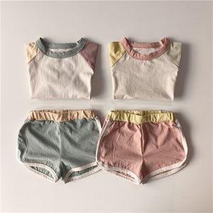 Sommer Kinder Patchwork runde Nackenshorts Sportanzug Baby Kleidung Set Little Girl Clothes 210701