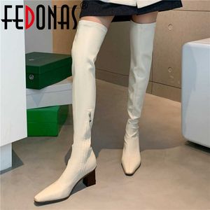 Toe Over Kne Square The Boots Side Zipper High Heels For Women Autumn Winter Party Basic Shoes Woman 210528 GAI 38681