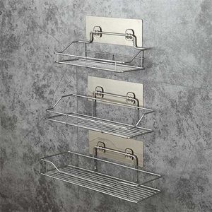 Stainless Steel Shower Organizer Basket Bathroom Shelf Wall Mounted Storage Rack with Suction Cup 211112