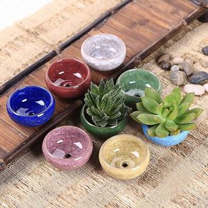 YeFine 8PCS/Lot Ice-Crack Ceramic Flower Pots For Juicy Plants Small Bonsai Pot Home and Garden Decor Mini Succulent Plant Pots LJ201222