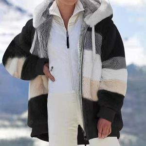 プラスサイズのFaux Fur Jacketメンズ豪華なコート販売カラーマッチングフード付きフリースコートコート