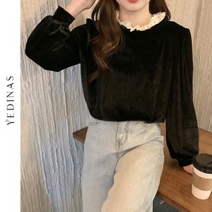 Yedinas Autumn Winter Elegant Fleece Pullover Sexy Lace Women Sweater Female Tops Casual Ladies Jumpers Plus Size XXXL 4XL 210527