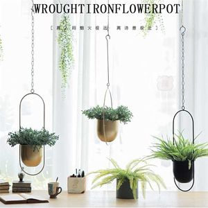 Metal Hanging Pot Plant Hanger Chain Iron Flower er Basket Swinging Holder Home Balcony Decor 211130