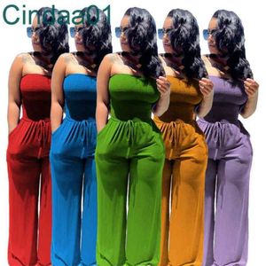 Women Jumpsuits Designer Slim Sexy Solid Color Off Shoulder Frosted Strapless Drawstring Wide Leg Pants Overalls Clubwear 5 Colours