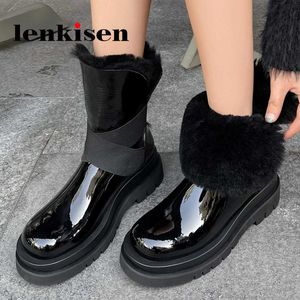 Winter Warm Lenkisen 2024 Boots Saling Snow Cow Leather Round Toe Thick Bottom Comfortable Slip On Classic Ankle L02 54574