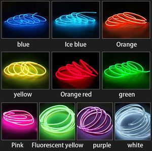 EL Wire With 6mm Sewing Edge Flexible Neon Sign Lamp Glow Rope Tube Cable LED Strip Light For Car Decoration With DC 5V USB Adapter