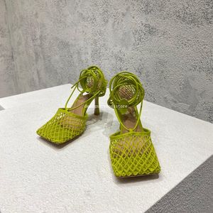 Schuhe Designer Damen SPARKLE STRETCH Sandalen Mode Leder Strass Mesh Sandale Slides Designer Ladies High Heel WYPM# 2022 Hochzeitsabsätze