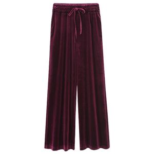 Womens inverno veludo cordão calças senhoras moda sólida vintage elástico cintura solta calças sexy feminino sweatpants 210607