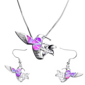 Orecchini Collana Ciondolo Fiore Piccolo Uccello Carino Con Set Di Gioielli In Opale Di Fuoco Imitazione Blu Per Le Donne Regalo Amante Di Nozze Fascino