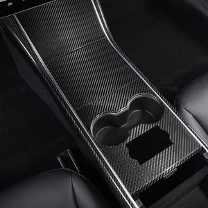 Kohlefaser-auto Innenausstattung großhandel-4 Stück Set Echtwagen Innenausstattung Carbon Fiber Center Console Cover für Tesla Modell