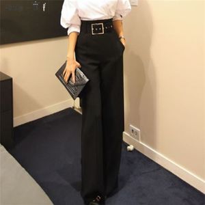 High Waist Wide Leg Pants Professional Suit Pants Women's Autumn Winter Ol Formal Dress wide leg pants lace up trousers black Q0801