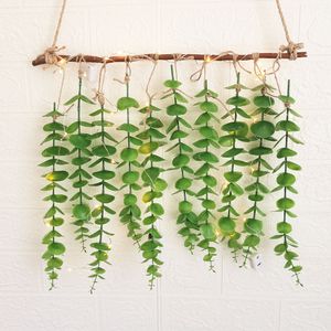 Party Decor Simulation Eucalyptus Leaves with LED Light Fake Plants Wall Hanging Backdrops Decoration Home Garden Wedding Layout Ornament