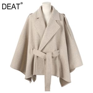 DEAT Autumn Fashion Women's Woolen Coat Cloak Loose Lace-up Warm Thickened Solid Casual Drop-shoulder Slim TX029 211110