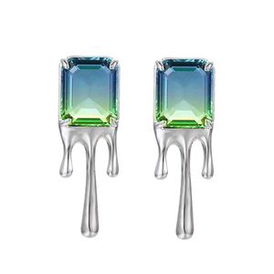 Gradient Blue-Green Stud 2021 New Light Luxury Personality Niche Design Gem Earrings INS Hip Hop Couple Jewelry Accessories