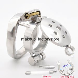 Massage Neuer Keuschheitskäfig aus Edelstahl Metall-Bondage-Hahnkäfig mit Harnröhren-Dilatator-Katheter Edelstahl und Anti-Drop-Ring Penisring