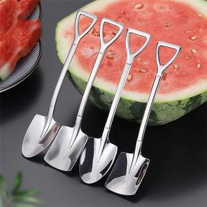 Rostfritt stål porslin SHOVEL SQUARE Flat Head Pointed Fruit Spoon Ät Dessert Glass och vattenmelon Skedar Härliga Söt Skovlar T10i68