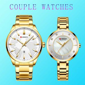 Curren par klockor man och kvinna för älskare guld rostfritt stål klänning minimalistisk klocka män vattentät relogio masculino 210527