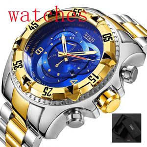 2022New Relogio Temeite 2018 Nya Quartz Klockor Mens Mode Creative Tung Vattentät Armbandsur Luxury Gold Blue Full Steel Masculino