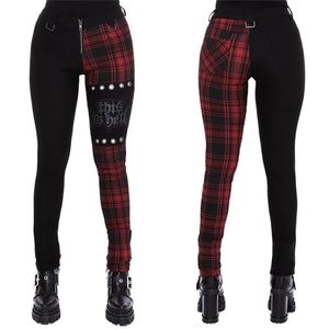 Spodnie w kratę Kobiety Wysoka Talia Y2K Punk Spodki Lato Wiosna Streetwear Kobieta Moda Sliny Fit Patchwork Zipper Gothic 210915