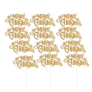 Other Festive & Party Supplies 12pcs Paper Cake Decor Creative Snow Merry Christmas Letter Cupcake Pick (Golden)