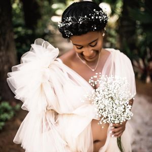 2021 Szczęście Wzburzyć Macierzyństwo Bridal Bow Undergment Długie Rękawy Wesele Blisko Koszulki Koszulki Koszulki Szlafrok Szlafroki dla kobiet Photoshoot