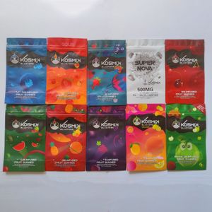 New kosmik blasters sour fruit gummies packing bags 500mg 50 servings per pack 50mg per 3.5oz resealable mylar Edibles Infused Gummy zipper package bag