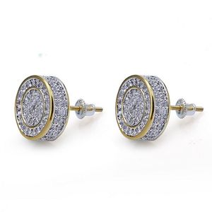 Mens Hip Hop Stud Earrings Jewelry Fashion Gold Round Zircon Iced Out Earring For Men