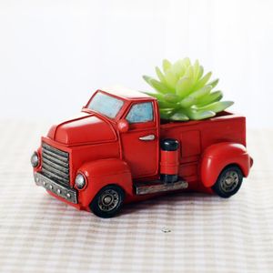 Planters Pots Roogoクリエイティブレトロトラック車植木鉢小植物楽しいデスクトップ樹脂の花のホームガーデン装飾