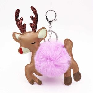 Novo Plush Christmas Elk Keychain Senhoras Bag Pingente Chaveiro PU PU Couro Fawn Pingente Chaveiro Presente de Férias Atacado G1019