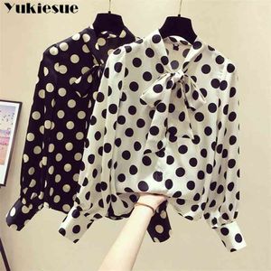 summer long sleeve dot print women's shirt blouse for women blusas womens tops and blouses chiffon shirts ladie's top plus size 210719