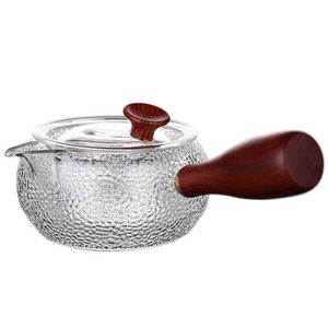 600Ml Japanese Style Teapot Clear Glass Wood Handle Pot Tea Maker Coffee Water Kettle Teaware Tool Decor 210813