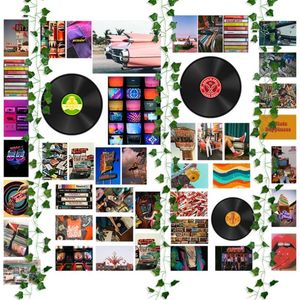 48Pcs Vintage Records Poster Retro Aesthetic Wall Collage Kits Art Printing Card Fake Vines Trippy Dorm Bedroom Decor for Teens 210929